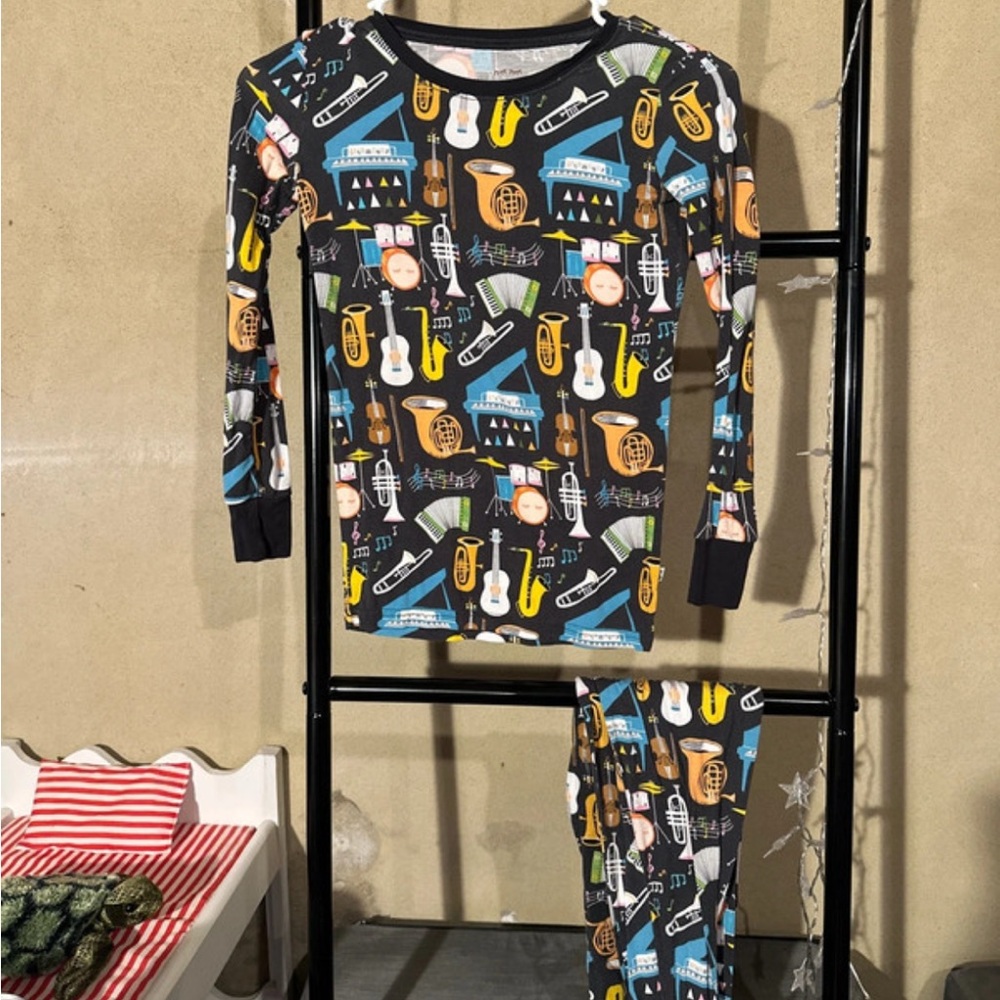 Little Sleepies Black Musical Instruments Pajama Set with Yellow & Blue Accents